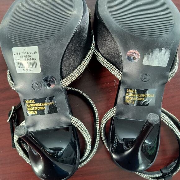 Charlotte Russe Rhinestone Bow Stiletto Heels Women's Size 9 Black Ankle Strap - Picture 6 of 13